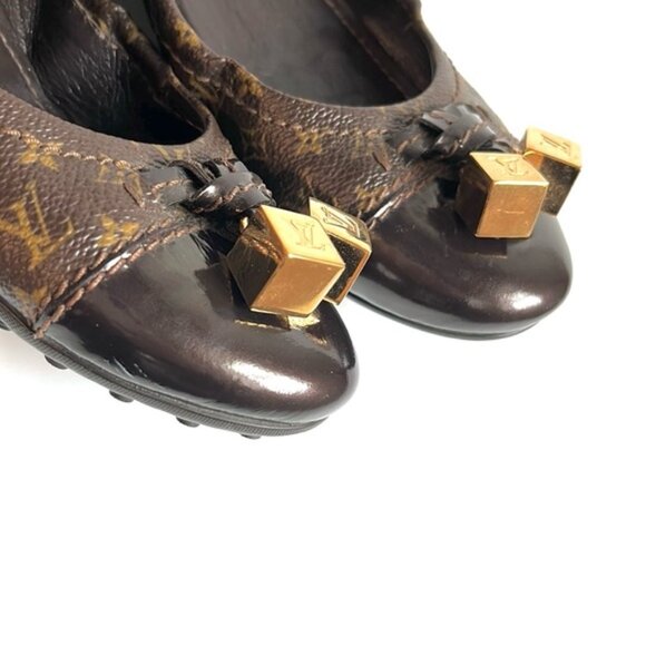 Louis Vuitton Lovely Brown Monogram Canvas Cube Patent-Leather-Trim Flats - Picture 6 of 11